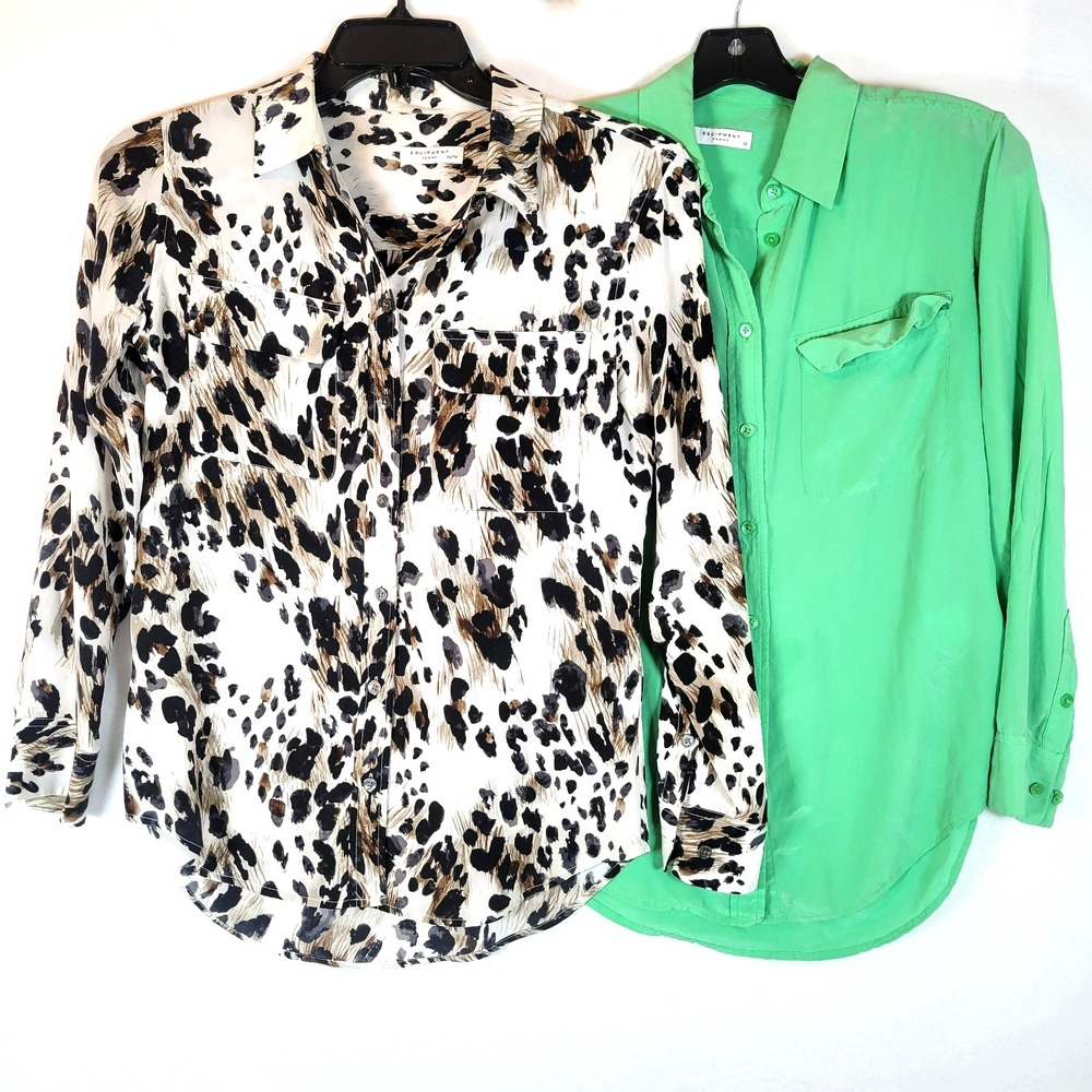 Equipment Femme Womens Silk Button Front Blouse Lot Size XS Brown Green